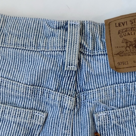 Vintage Orange Tab Levi's Denim Railroad Stripe Mini Skirt Size 9 Jr. - Picture 7 of 10